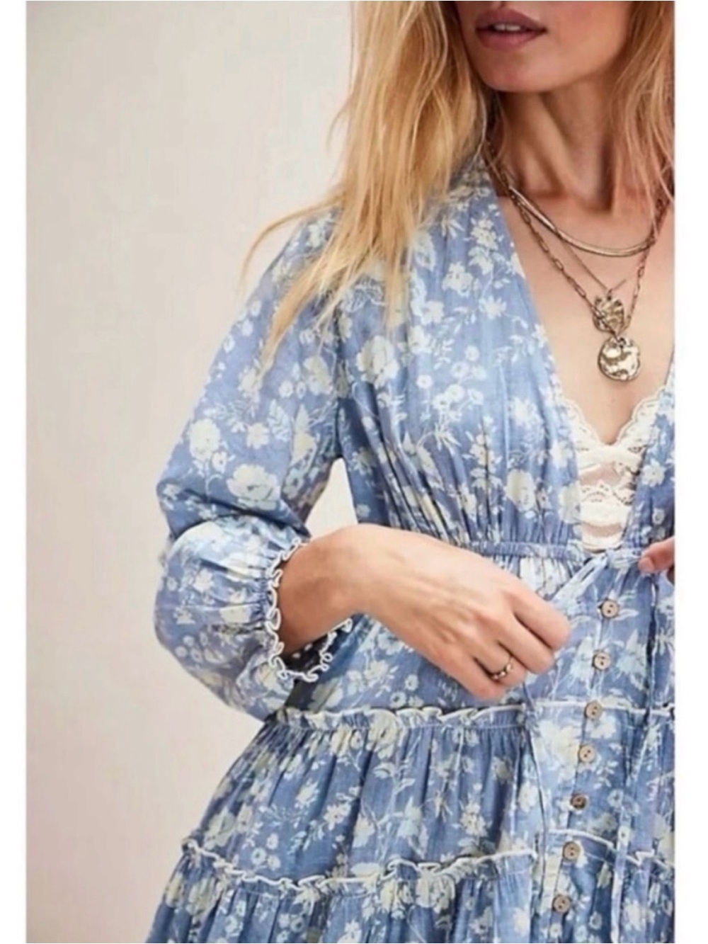 Free People Pappiet Midi Dress in Bluebell Combo Size XL - Picture 5 of 9